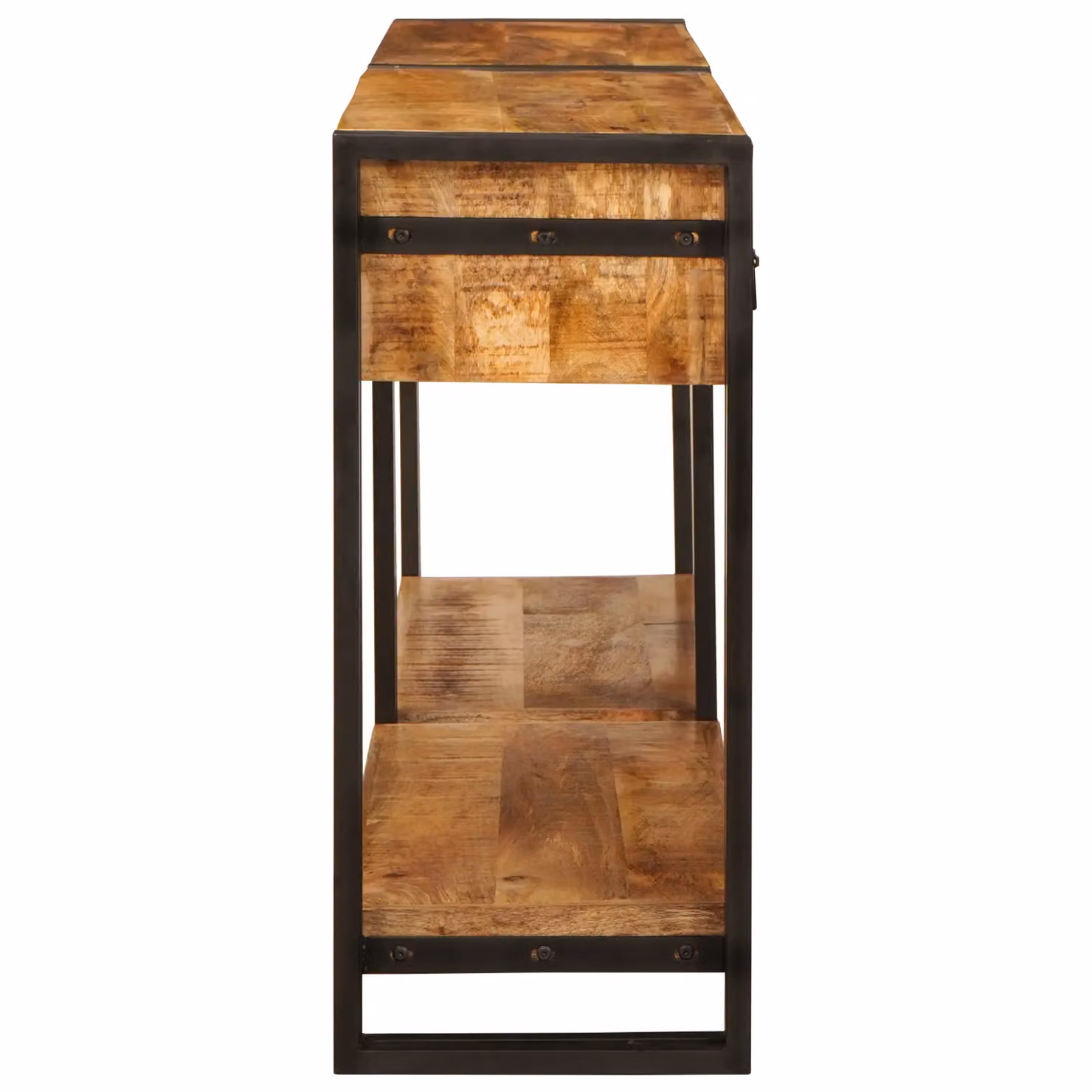 Berkfield Home Set of 2 Rustic Brown Solid Mango Wood Console Tables with Drawer and Shelf – 3