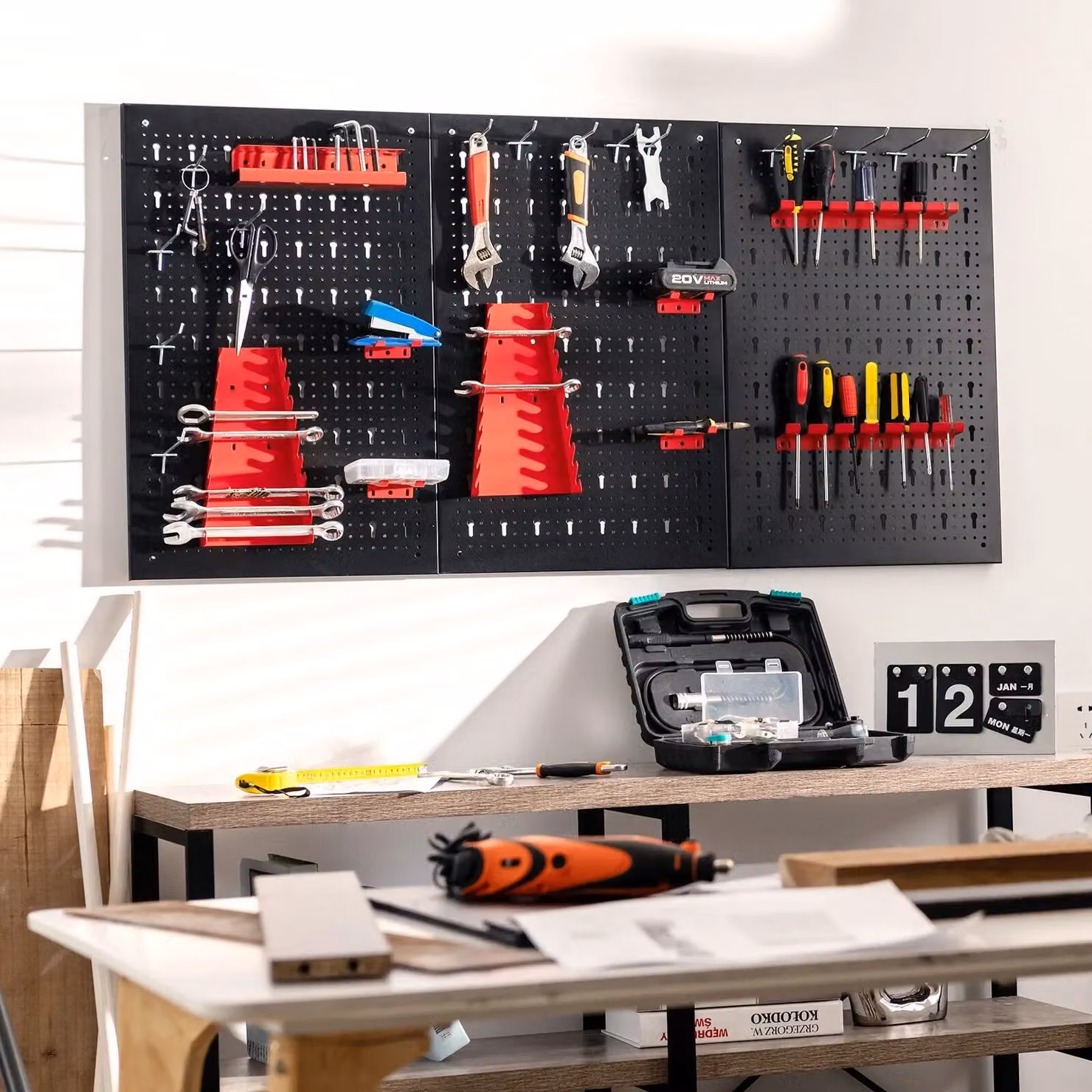 Costway Pegboard Wall Organizer Kit with Drill Bit Storage Rack, Black – 3