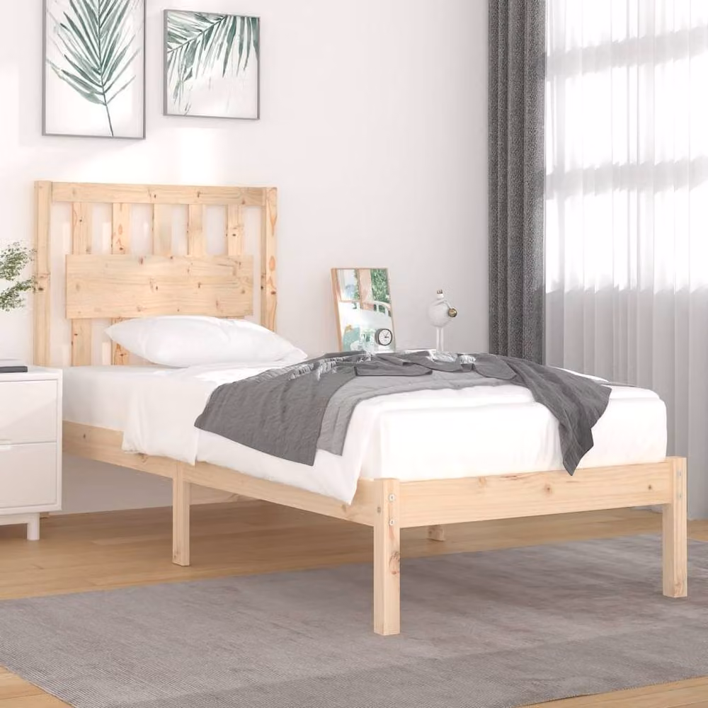 Berkfield Home Beautiful Single Bed Frame in Solid Pine, Beige, W/D/H: 90 x 190 cm – 2