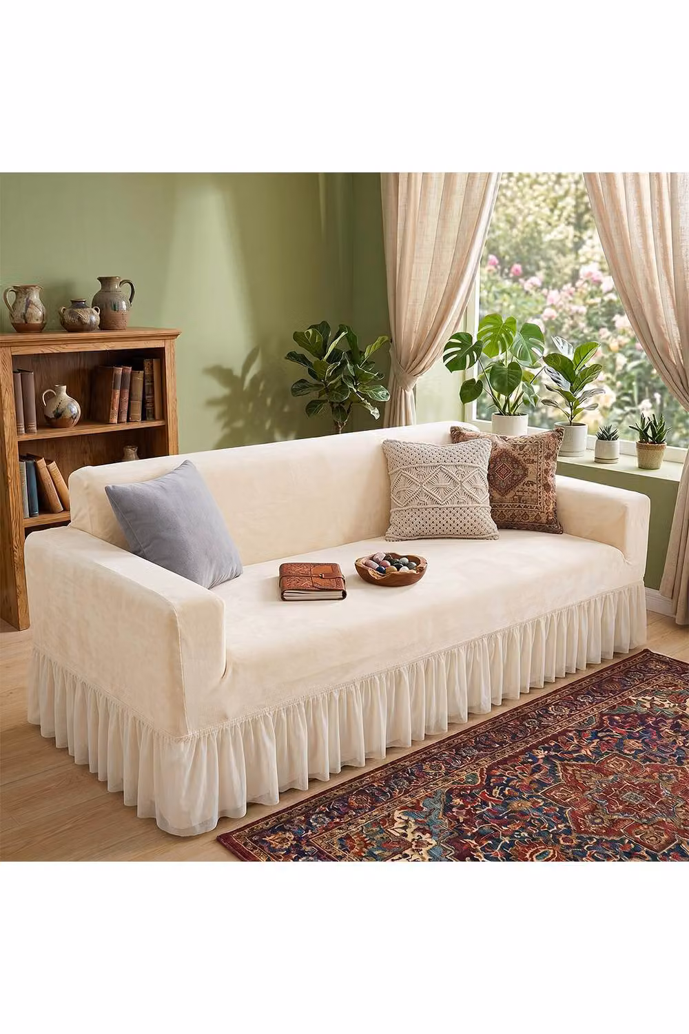 Living and Home High Stretch Full-Coverage Sofa Cover with Foam Rods, Beige, Large – 2