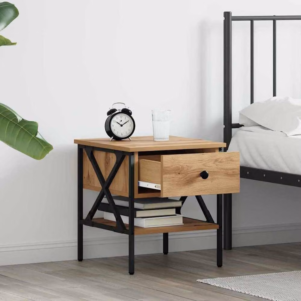 Berkfield Home Artisan Oak Bedside Tables, Set of 2, Beige, W/D/H: 40 x 42 x 45 cm – 3