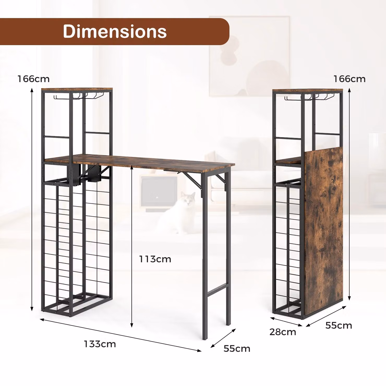 Costway Brown Tall Bar Table and Kitchen Island with Foldable Tabletop – 2