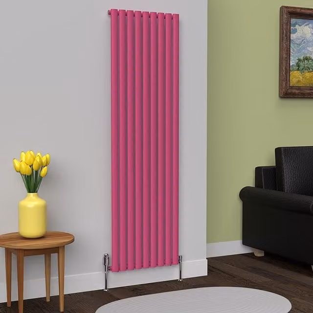Lux Heat Oval Coloured Vertical Radiator in Pink, H 180 cm x W 54 cm
