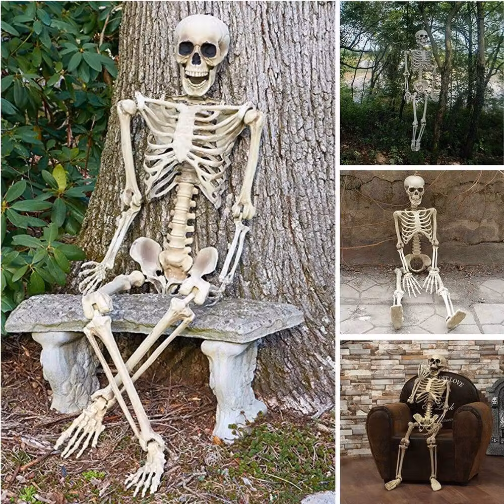 NESTLUNE Poseable Human Skeleton Prop in White, H 100 cm x W 15 cm – 3