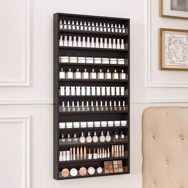 EONLION 10-Tier Wall Mounted Display Shelf Unit Cabinet in Black