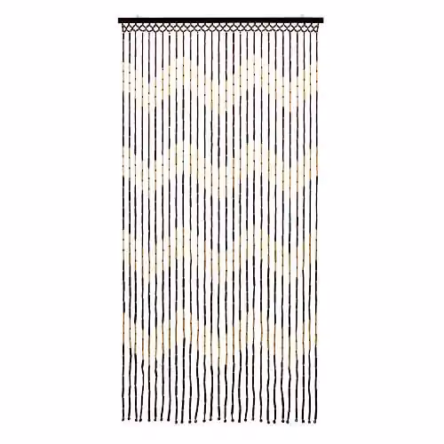 JVL Provence Hanging Wooden Beaded Door Curtain in Yellow and Brown, Zig Zag Pattern, W: 90 cm, H: 180 cm – 1