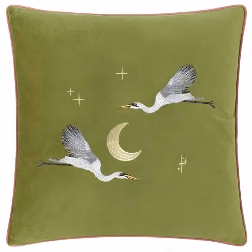 Paoletti Moonlit Flight Embroidered Velvet Cushion, Green, W/D/H: 45 x 45 x 45 cm – 1