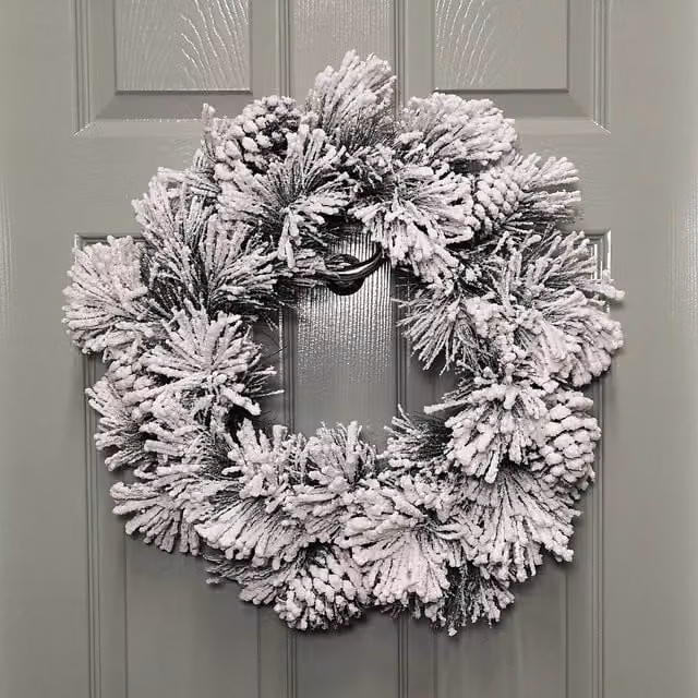 Samuel Alexander White and Green Snow Flocked Christmas Door Wreath, Diameter: 50 cm