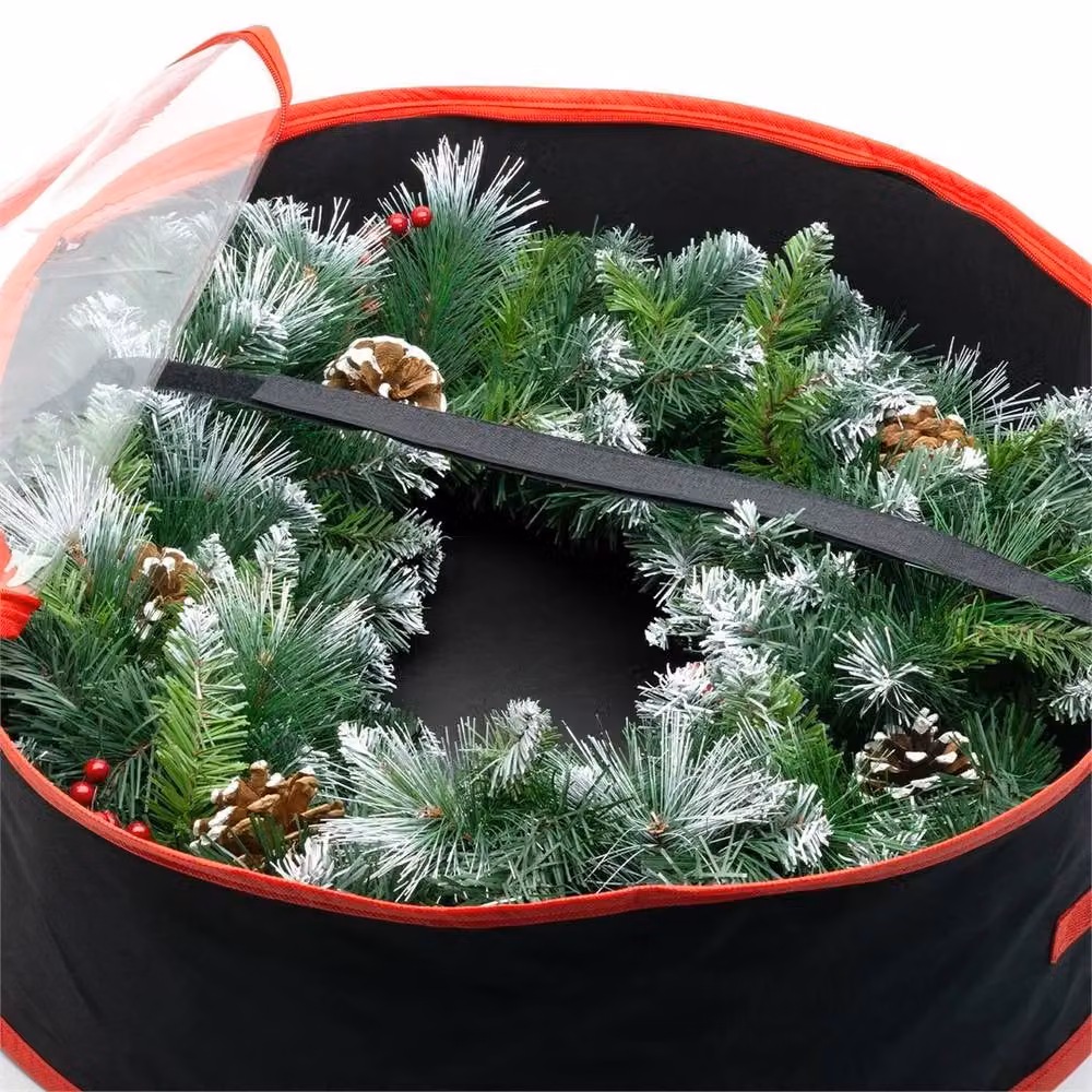Nordara Black Round Zipped Christmas Wreath Storage Bag with Handles, Diameter: 60 cm – 5