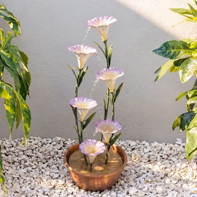 Primrose Pink Lily Tiered Cascading Outdoor Garden Water Feature in Galvanised Steel – 1