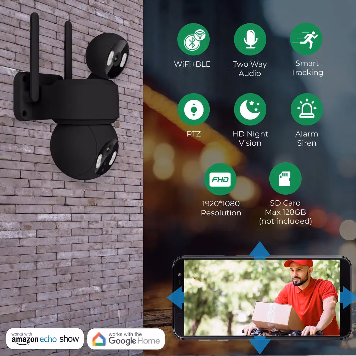 ENER-J Smart Wi-Fi Dual Lens Outdoor Dome IP Camera with Black Housing and IP65 Rating – 2