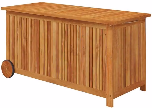 Berkfield Home Garden Storage Box with Wheels in Brown Solid Acacia Wood W/D/H: 113 x 50 x 58 cm
