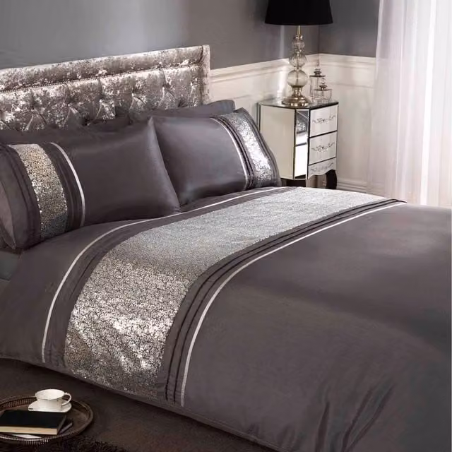 Rapport Home Silver Grey Striped Polycotton Duvet Cover and Pillowcase Set, W: 90 cm, L: 200 cm