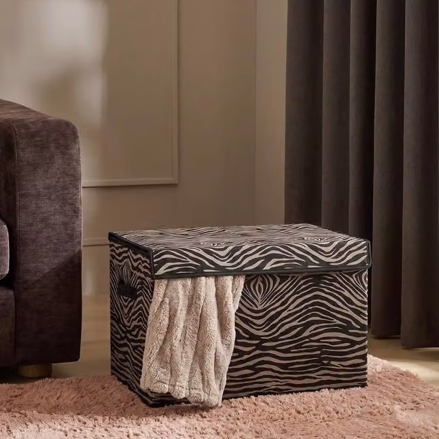 OHS Animal Print Foldable Fabric Storage Box with Lid in Multicolour Beige, W/D/H: 37.0 x 37.0 x 37.0 cm – 3