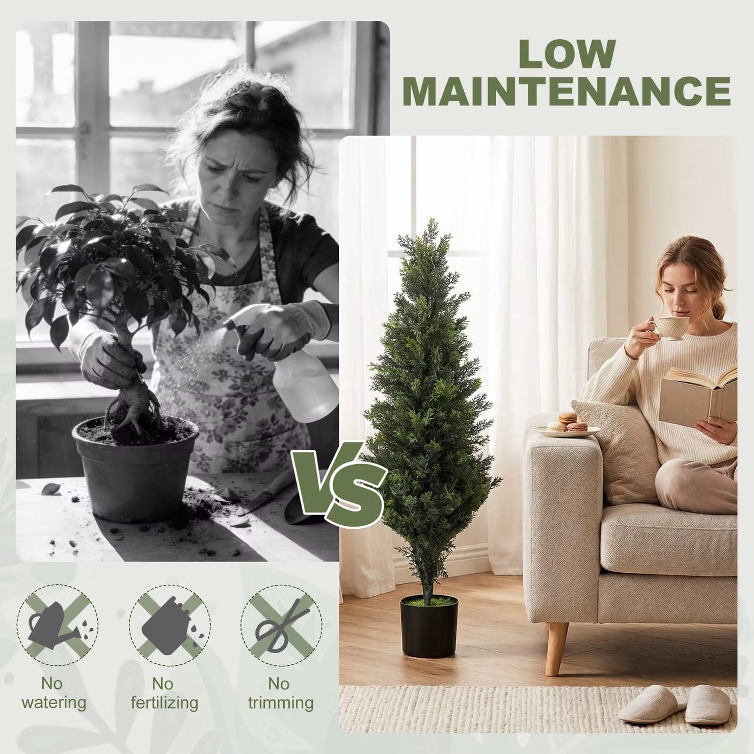 HOMCOM Set of 2 Green Decorative Artificial Cypress Trees with Weighted Pots, Height: 120 cm – 5