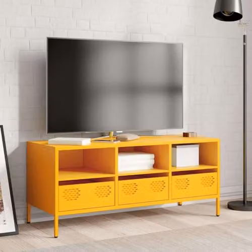 vidaXL Industrial TV Cabinet in Mustard Yellow, W/D/H: 101.5 x 39 x 43.5 cm – 3