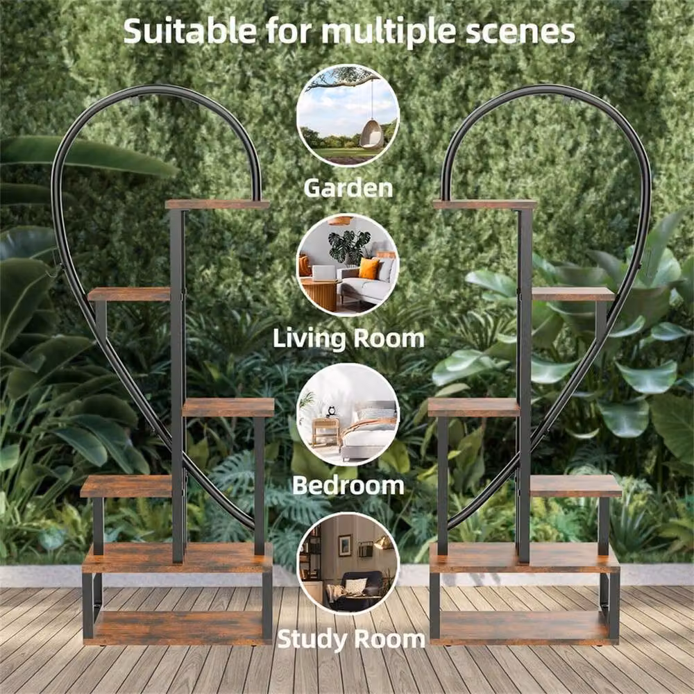 Kelvenix 2 Pack 6 Tier Metal Ladder Plant Stand in Brown, H 165 x W 112 x D 40 cm – 3