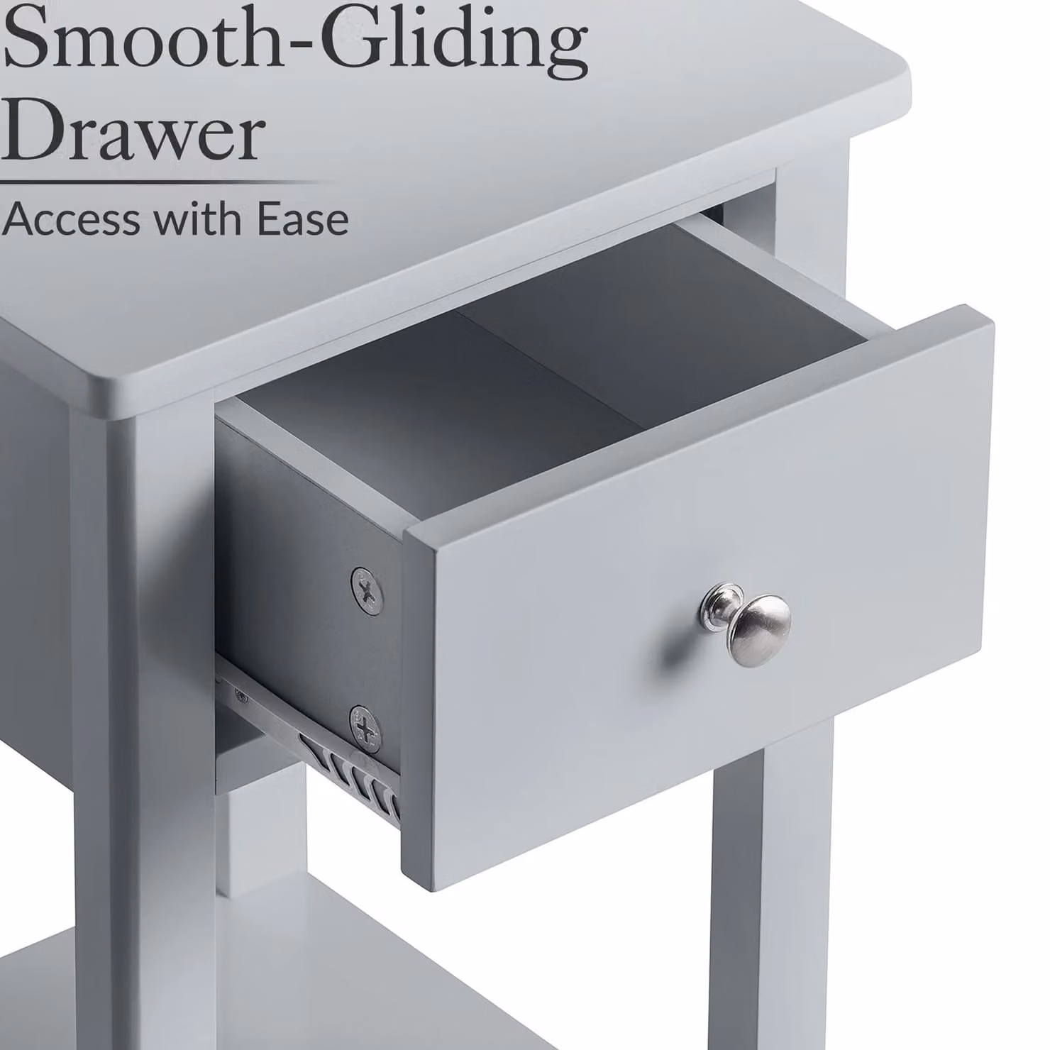 Christow Grey Slim Bedside Table with 1 Drawer and Storage Shelf – 3