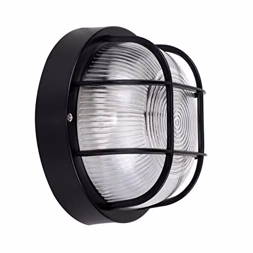 ValueLights Pendle Black Modern Round Outdoor Wall Bulkhead Light