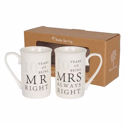 Nicola Spring 10th Anniversary Bone China Mug Set, 300ml, Set of 2, White and Black