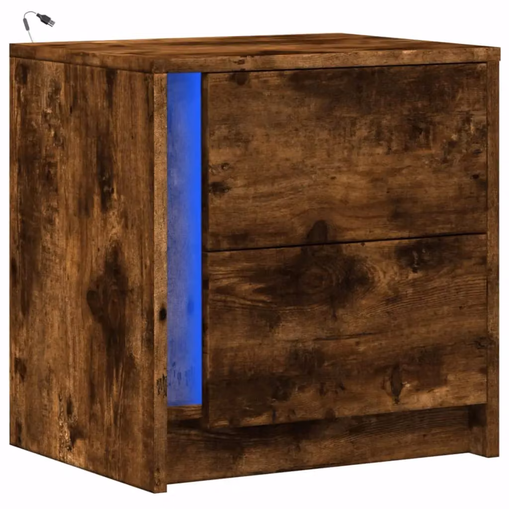 Berkfield Home Bedside Cabinet in Smoked Oak Brown with Integrated LED Lights – 3