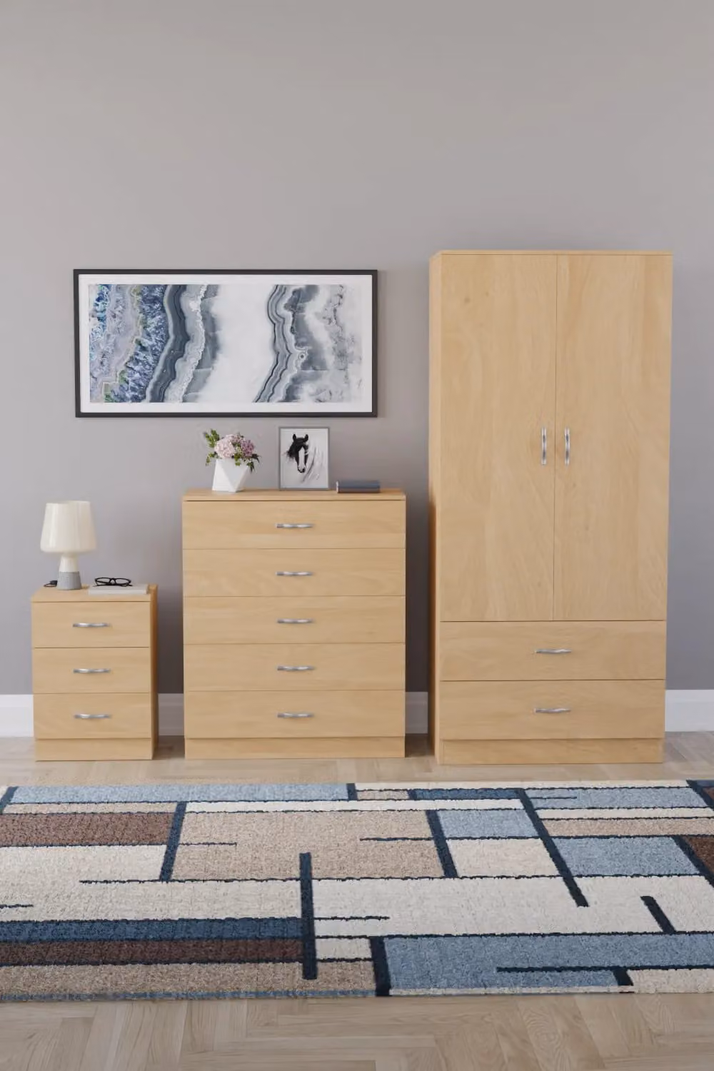 Vida Designs Riano 3 Piece Bedroom Set in Brown and White