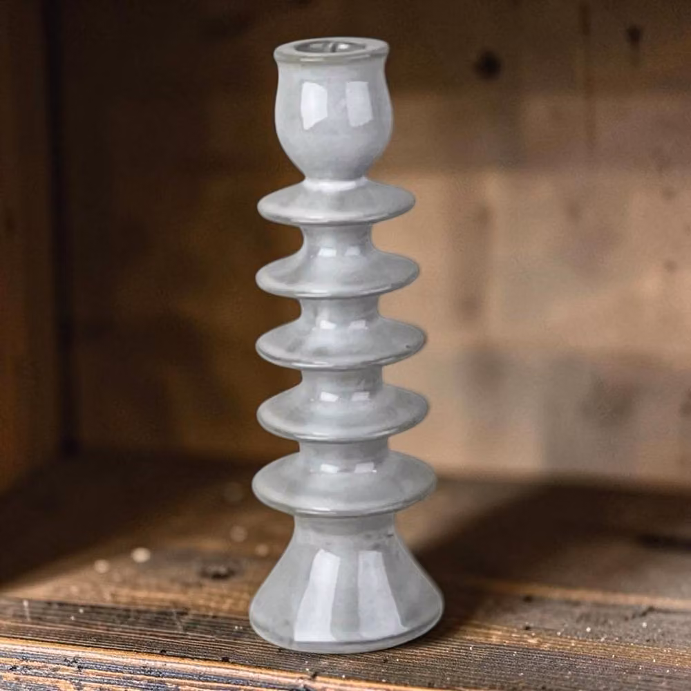 Four Candle Glazed Ceramic Taper Candle Holder in Grey – 2