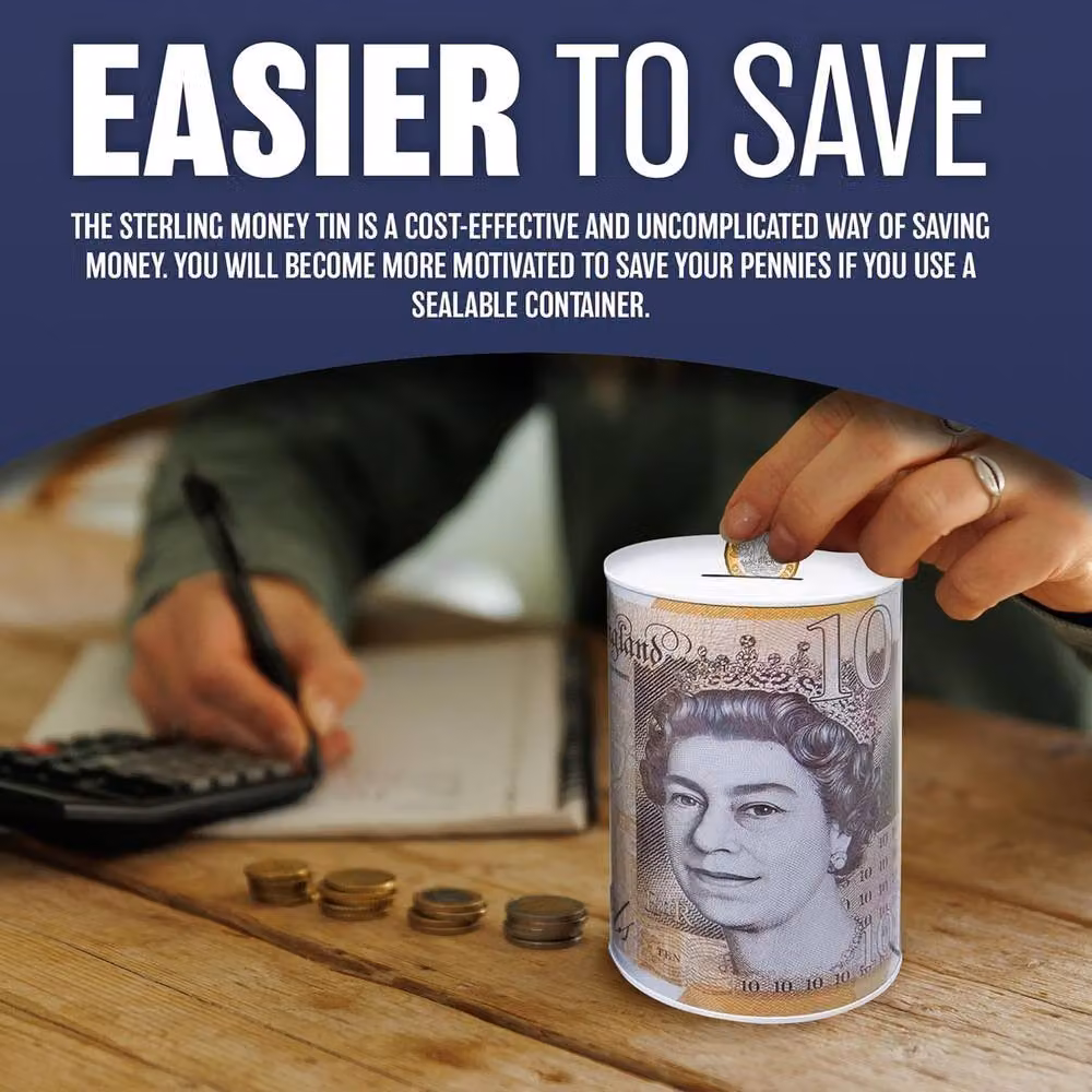 BARGAINS-GALORE Multicolour Metal £10 Note and Coin Piggy Bank Money Jar – 4