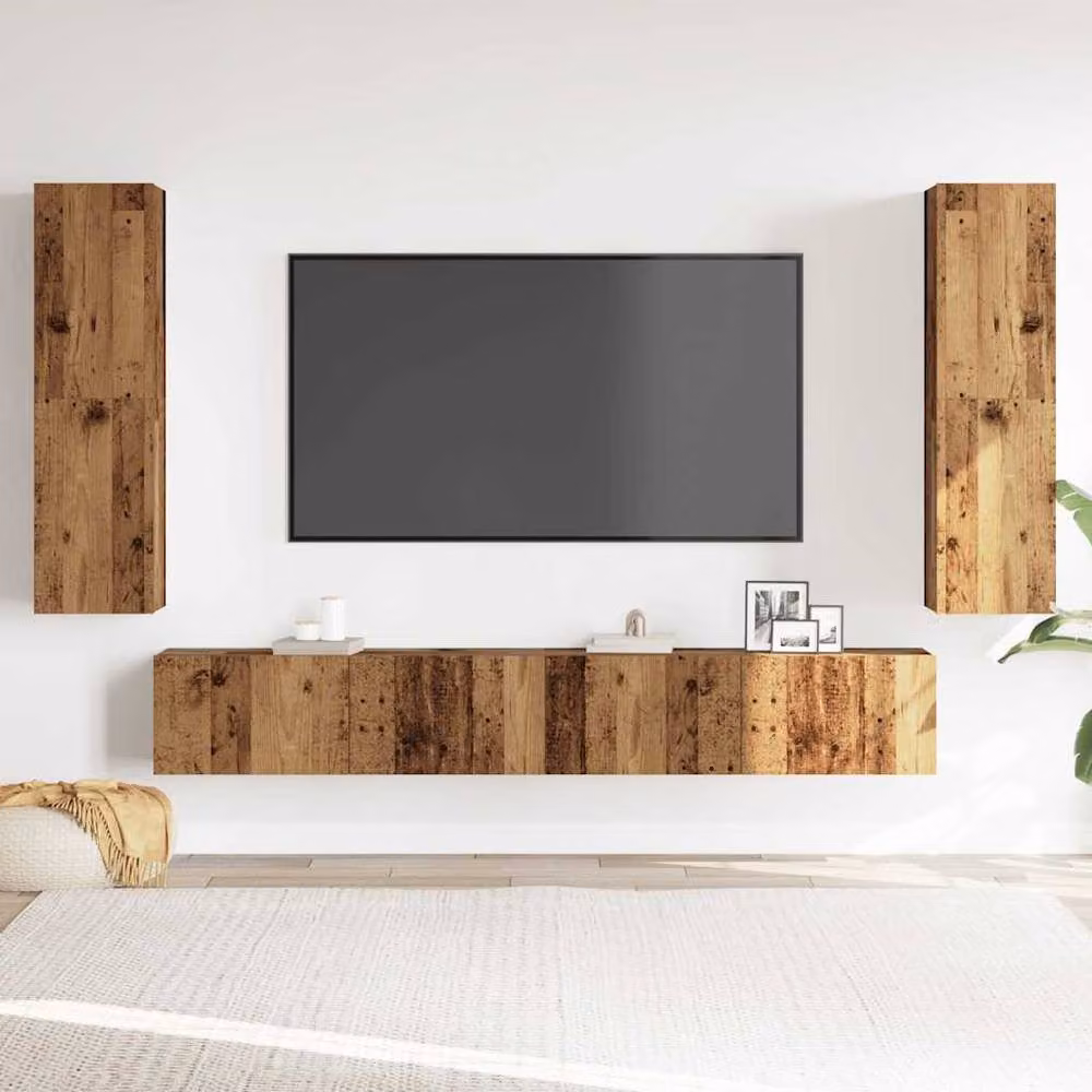 Berkfield Home Set of 4 Wall Mounted TV Cabinets in Brown Old Wood Engineered Wood – 2