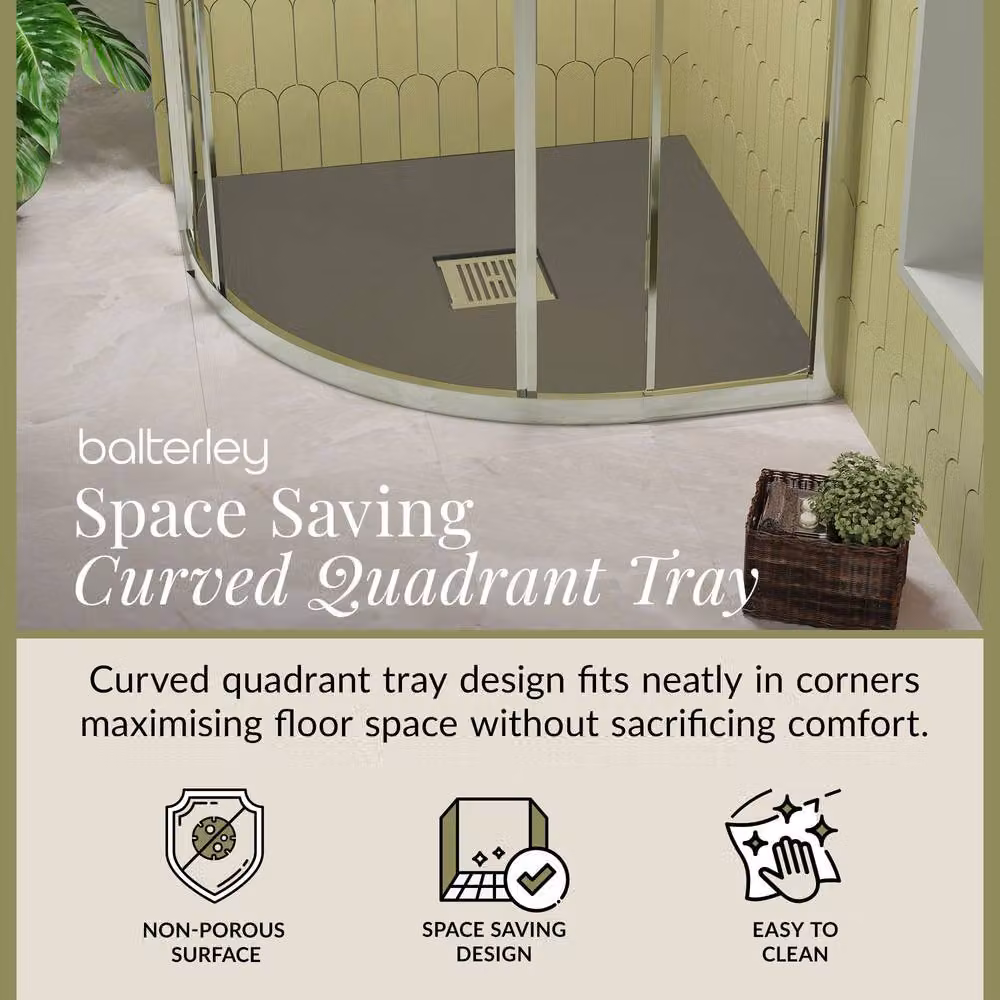 Balterley Slimline Mineral Cast Quadrant Shower Tray, Slate Grey, W/D: 90 x 90 cm, H: 3.2 cm – 2