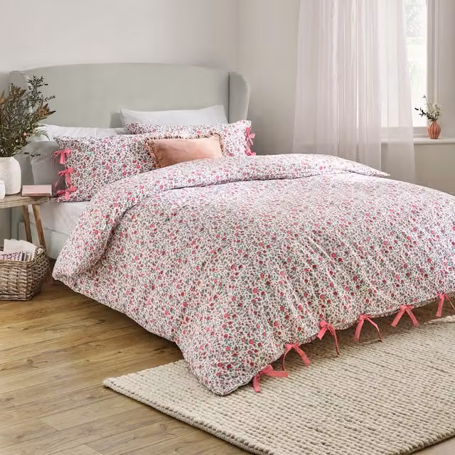 Make It A Home Hannah Floral Cotton Duvet Cover Set, Pink, W: 200 cm x D: 200 cm