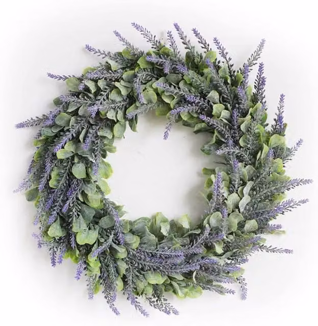 Garden Sanctuary Artificial Lavender Flower Wreath Hanging Decoration in Green – 1