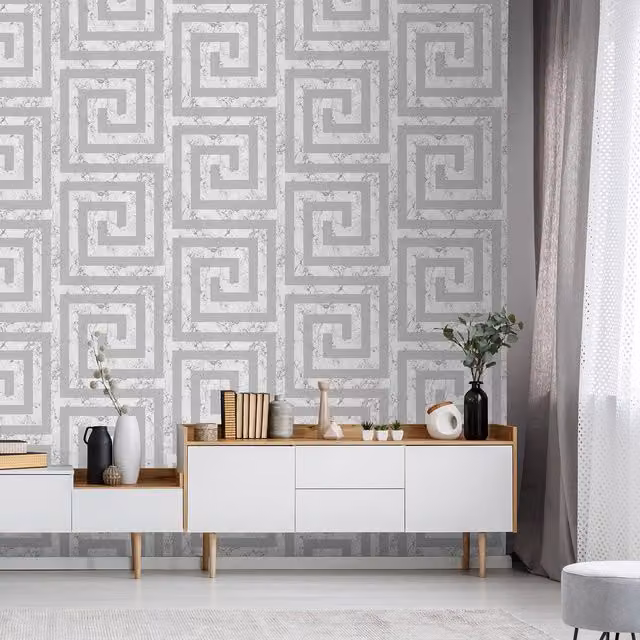 Debona Silver Geometric Abstract Vinyl Wallpaper Roll