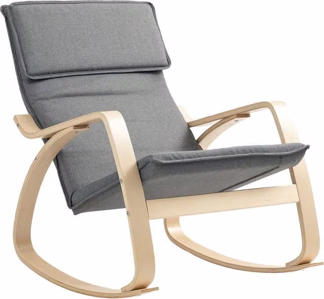 HOMCOM Grey Fabric Relaxing Rocking Chair with Headrest and Armrests