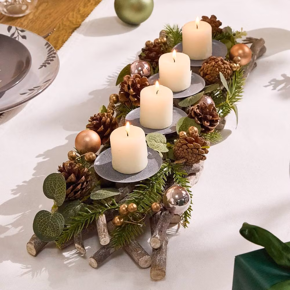 Dibor Set of 2 Rose Gold Sparkle Christmas Candle Holders, Height: 51 cm – 2
