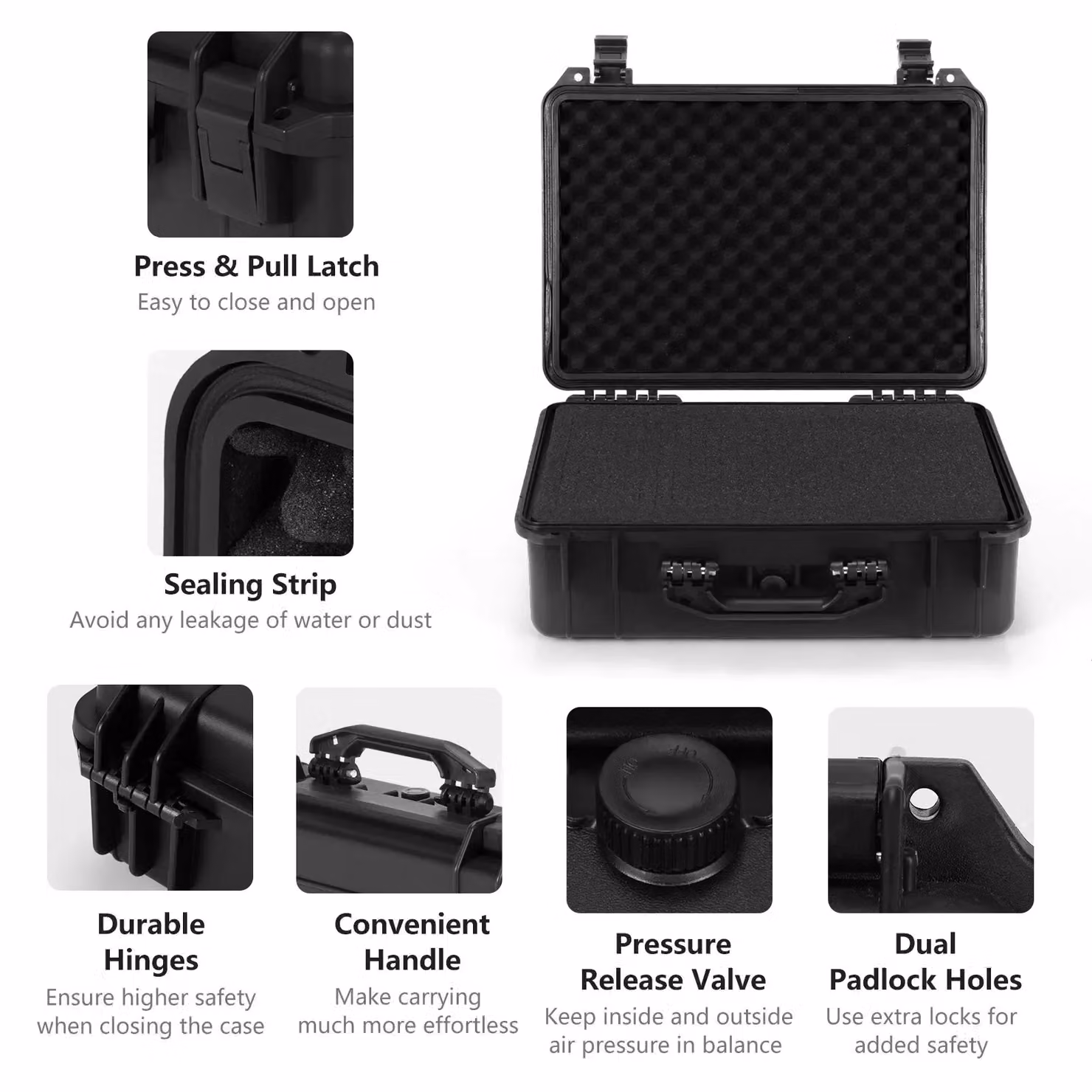 Costway Waterproof Hard Case Shockproof Camera Case with Customizable Fit Foam in Black – 6