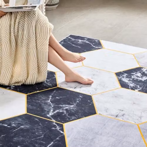 MCC Direct Modern Abstract Rectangular Microfibre Rug in Black, W/D/H: 60 x 110 x 1 cm – 8
