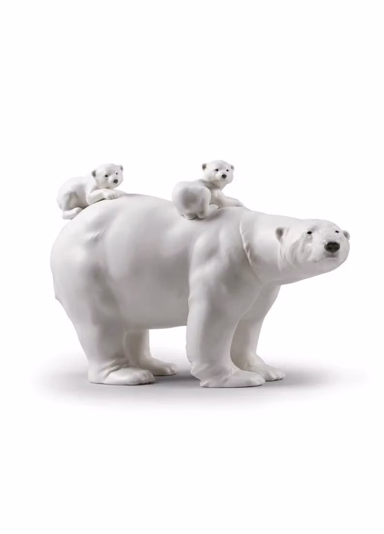 Lladró Mummy Bear and Babies White Porcelain Figurine