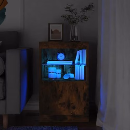 vidaXL Modern Sideboard with Integrated LED Lights in Brown Smoked Oak, W/D/H: 41 x 37 x 67 cm – 2