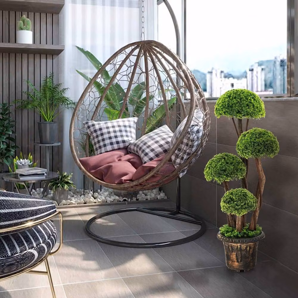 Costway Green Artificial Topiary Ball Tabletop Decor Tree with Rattan Trunk – 4