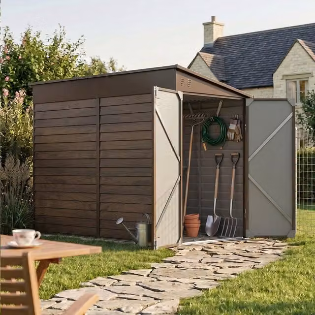 Breeins Brown Metal Garden Storage Shed with Pent Roof