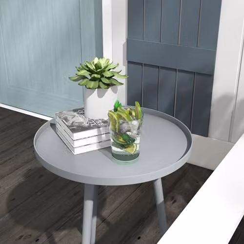 Outsunny Round Garden Coffee Table in Grey with Metal Construction, W/D/H: 40 x 40 x 50 cm – 6