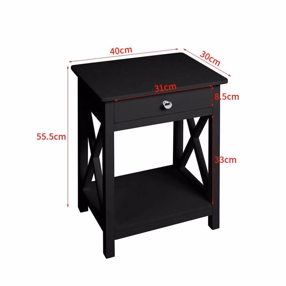 KORVIXA Black Modern Bedside Table Cabinet Nightstand with Lock, Height: 100 cm – 2