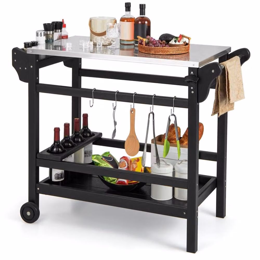 Costway Movable Outdoor Dining Cart and Pizza Oven Stand in Black – 3
