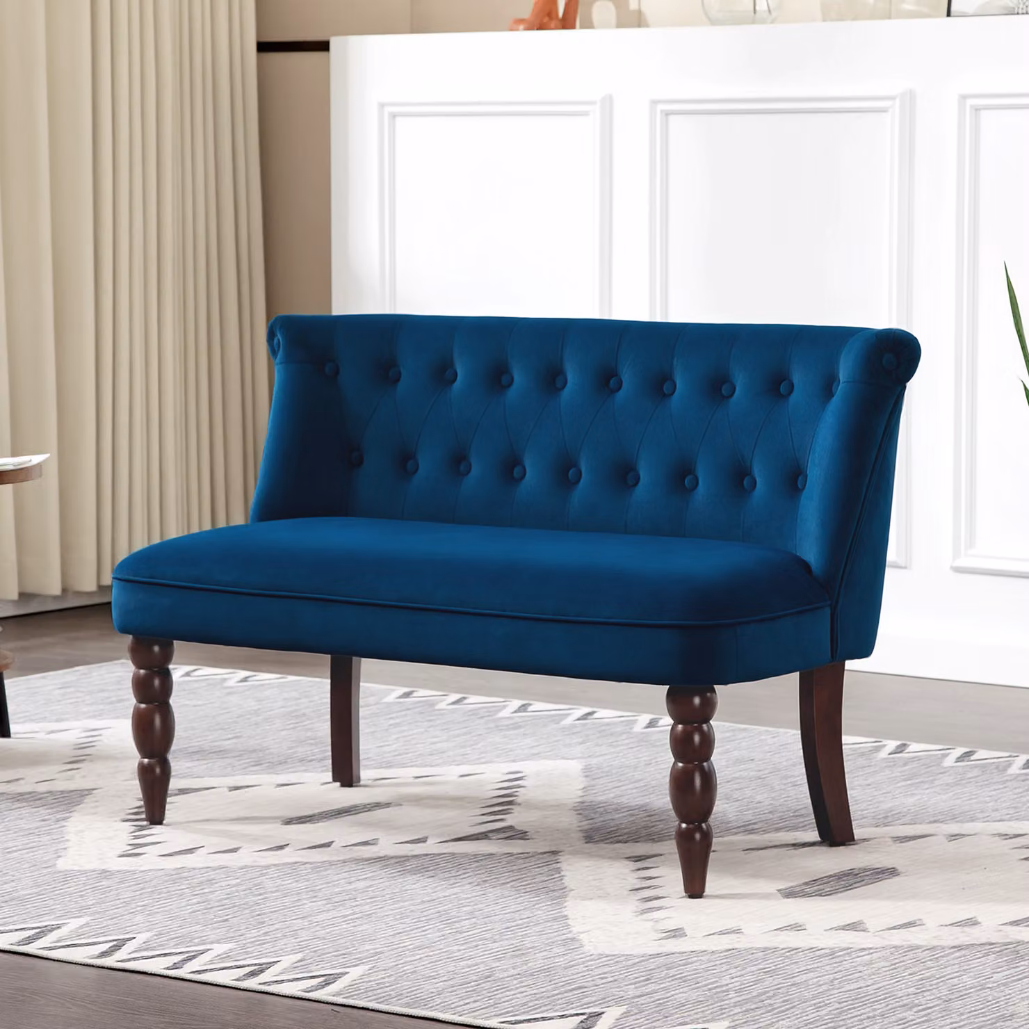 HOMCOM 2 Seater Velvet Wingback Loveseat in Blue with Rubberwood Legs – 2