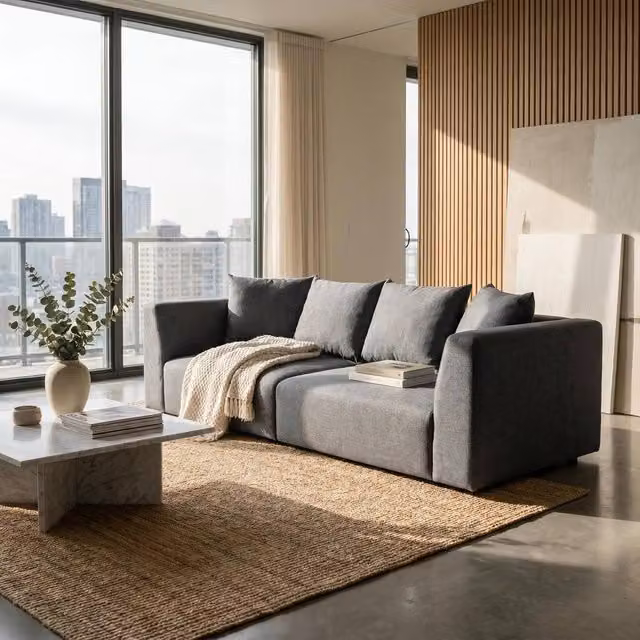 Abakus Direct Tokyo 3 Seater Sofa in Grey and Green Brushed Tweed Fabric with Deep Seats – 2