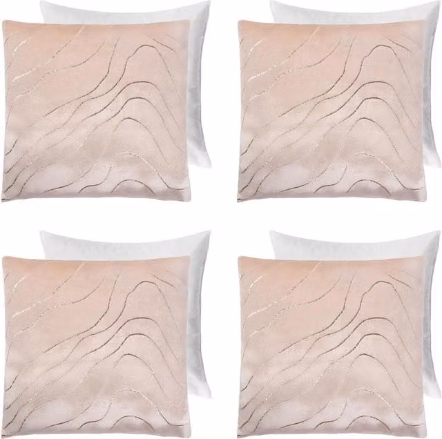 Sienna Pack of 4 Metallic Wave Velvet Square Cushions in Beige and Yellow