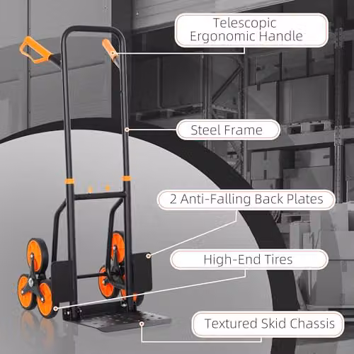 DURHAND Heavy Duty Foldable Stair Climbing Hand Truck in Orange Steel – 5
