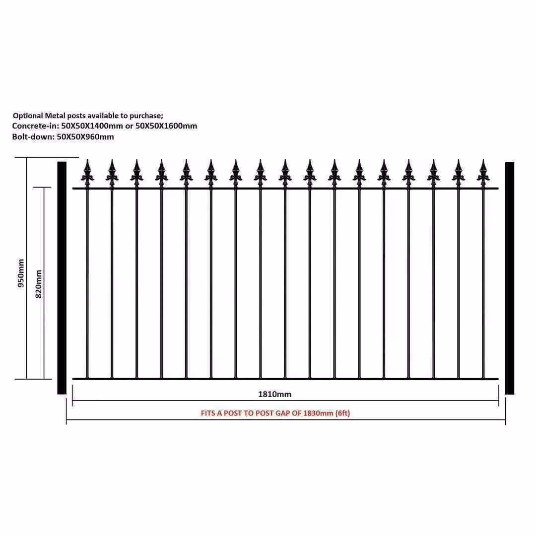 Burbage Iron Craft Saxon Spear Top Palisade Fence Panel, Black Galvanised Steel, W: 183 cm, H: 95 cm – 2