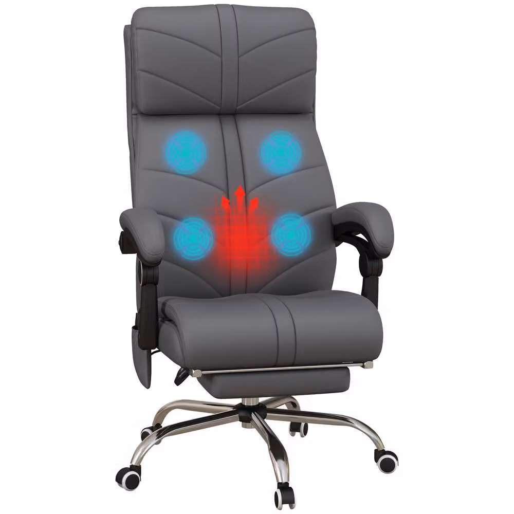 STILVORA Grey Executive Office Chair with Massage, Heat, Footrest and Headrest – 4